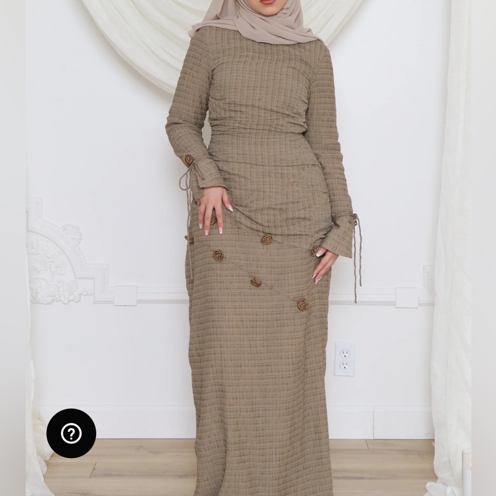 Khaki Flower Maxi Dress. Modest size small. Long sleeve.
